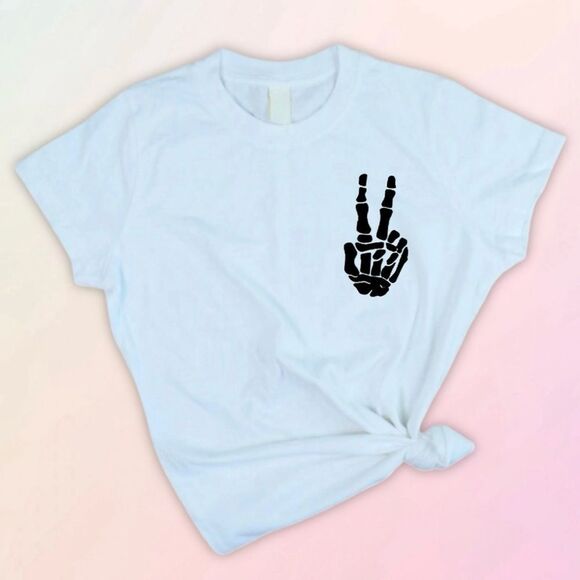 Peace Sign Skeleton, Casual Fit Tee, Sizes S-3XL - Picture 1 of 7